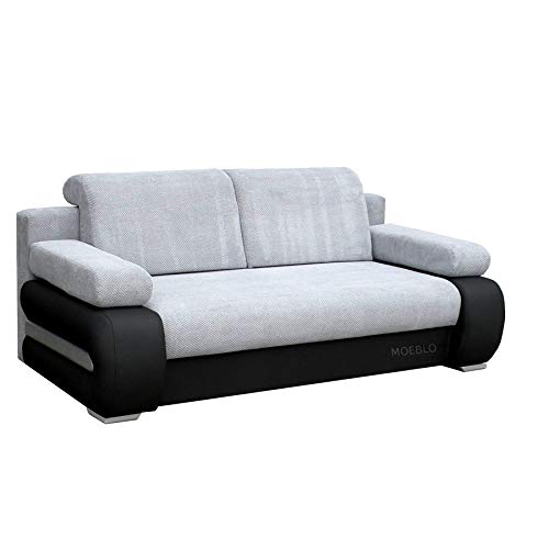 mb-moebel Sofa mit Schlaffunktion und Bettkasten Couch für Wohnzimmer Schlafsofa Schlafcouch Sofagarnitur Polstersofa Wohnlandschaft mit Bettfunktion 3 Sitzer 206x96x82 cm - York (Hellgrau + Schwarz) von mb-moebel