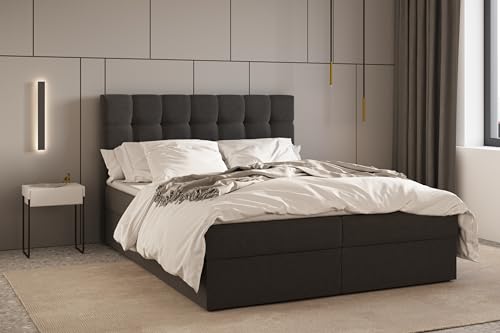 mb-moebel Kontinentalbett, Boxspringbett, Bett mit bettkasten, Bonell-Matratze und Topper, Doppelbett - Boxspringbett 05 (Schwarz - Hugo 100, 180 x 200 cm) von mb-moebel