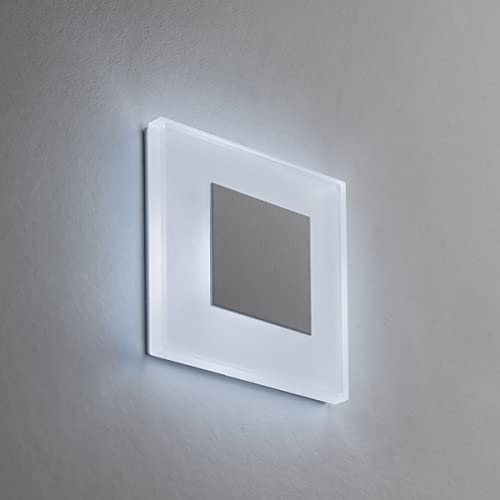 LED Treppenbeleuchtung Premium SunLED Small 230V 1W Echtes Glas Wandleuchten Treppenlicht mit Unterputzdose Treppen-Stufen-Beleuchtung Wand-Einbauleuchte (ALU: Silbergrau; LICHT: Kaltweiß, 1 Stück) von meerkatsysteme