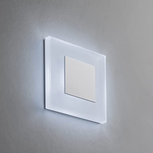 LED Treppenbeleuchtung Premium SunLED Small 230V 1W Echtes Glas Wandleuchten Treppenlicht mit Unterputzdose Treppen-Stufen-Beleuchtung Wand-Einbauleuchte (ALU: Weiß; LICHT: Kaltweiß, 1 Stück) von meerkatsysteme