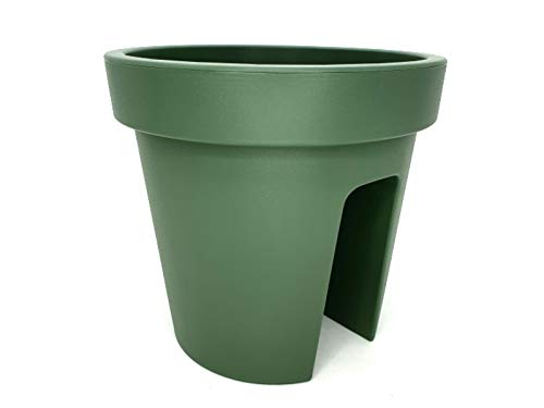 meindekoartikel Blumenkasten Blumentopf Pflanztopf Geländertopf für Balkon Garten Terrasse leicht anzubringen (Ø 28cm x Höhe 25cm, Grün) von meindekoartikel