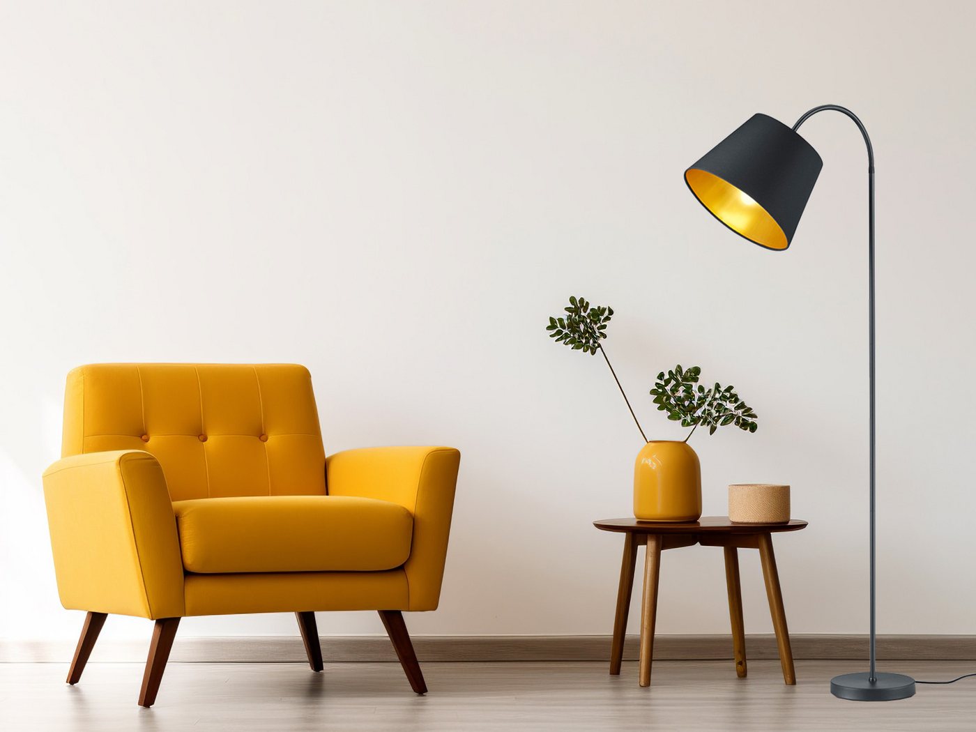 meineWunschleuchte Bogenlampe, ohne Leuchtmittel, Design-Klassiker Stehlampe Schwarz-Gold für Wohnzimmer übern Esstisch von meineWunschleuchte