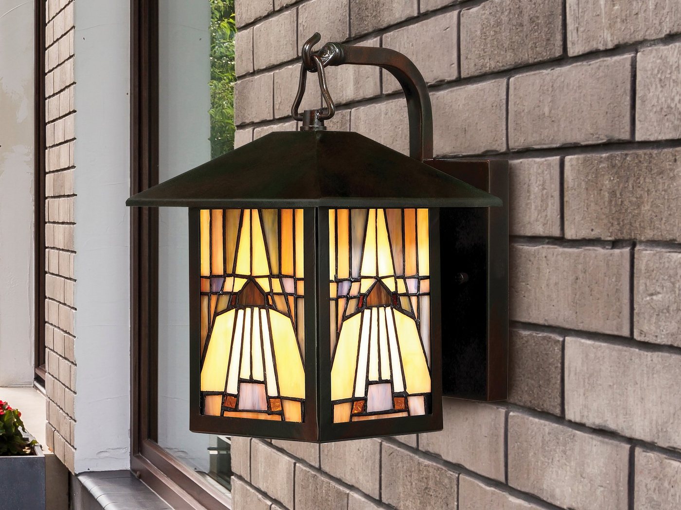 meineWunschleuchte LED Außen-Wandleuchte, LED wechselbar, warmweiß, Tiffany Lampe Landhaus-stil Fassaden-beleuchtung Hauswand, Höhe 31cm von meineWunschleuchte