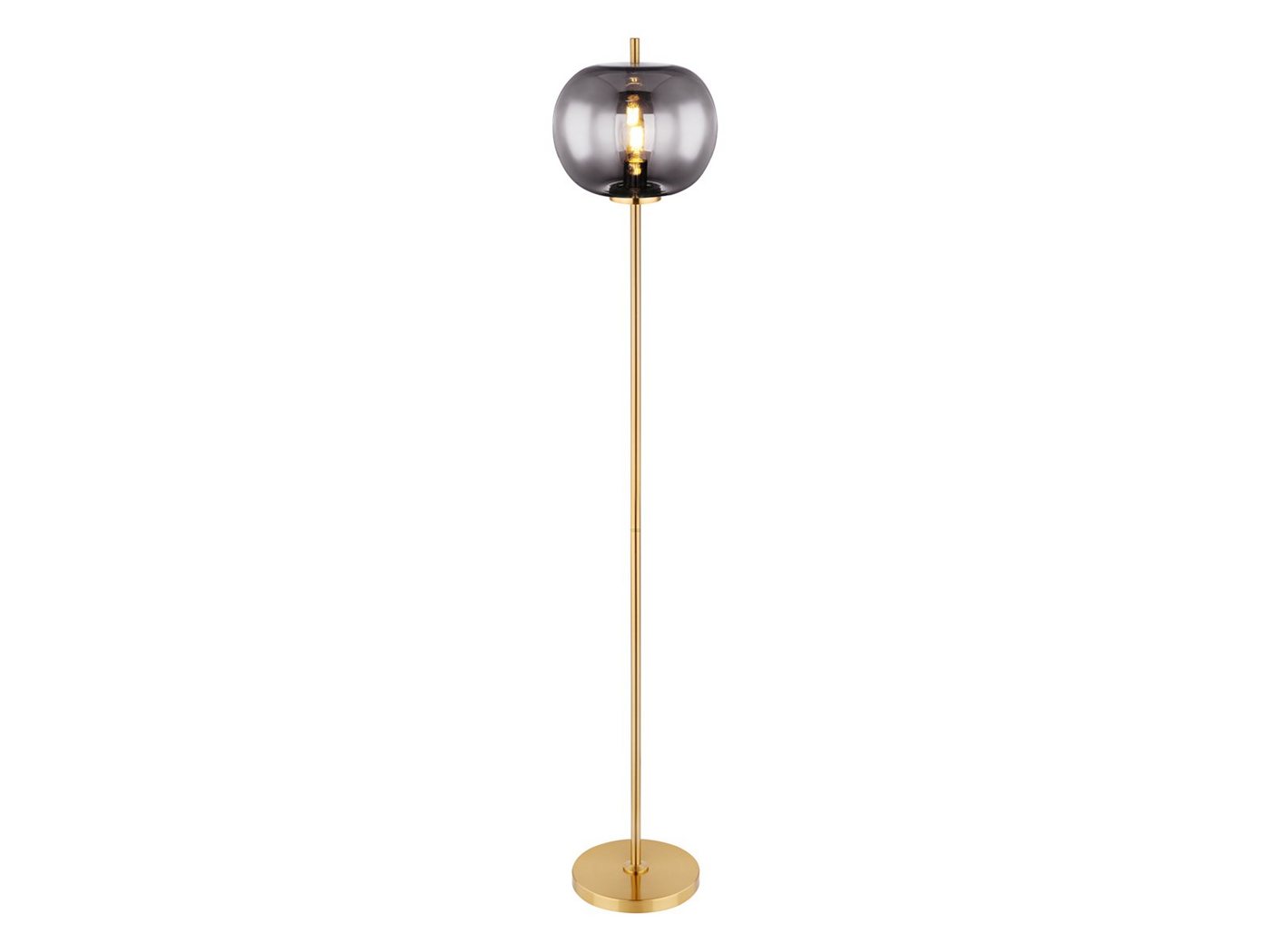 meineWunschleuchte LED Stehlampe, Leuchtmittel stufenweise über Fußschalter dimmbar, LED wechselbar, warmweiß, dimmbar Lampenschirm Rauch-glas Glas-kugel Schwarz Gold-en, Höhe 160cm von meineWunschleuchte