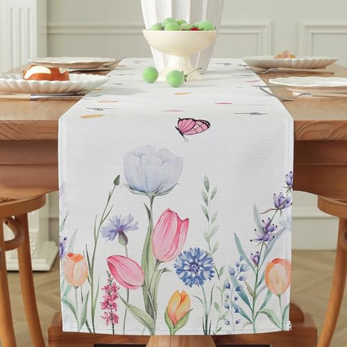 meioro Bunte Blume Tulpe Schmetterling Tischläufer, 30x140cm Saisonale Tischwäsche, Frühling Sommer Hochzeit Tischdecke für Küche Essen Urlaub Party Tischdekoration meioro Bunte Blume Tulpe Schmetterling Tischläufer, 30x140cm Saisonale Tischwäsche, Frühling Sommer Hochzeit Tischdecke für Küche Essen Urlaub Party Tischdekoration von meioro