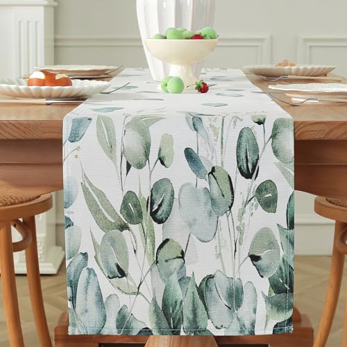 meioro Grün Eukalyptusblätter Tischläufer, 30x120cm Saisonale Tischwäsche, Frühling Sommer Hochzeit Tischdecke für Küche Essen Urlaub Party Tischdekoration meioro Grün Eukalyptusblätter Tischläufer, 30x120cm Saisonale Tischwäsche, Frühling Sommer Hochzeit Tischdecke für Küche Essen Urlaub Party Tischdekoration von meioro