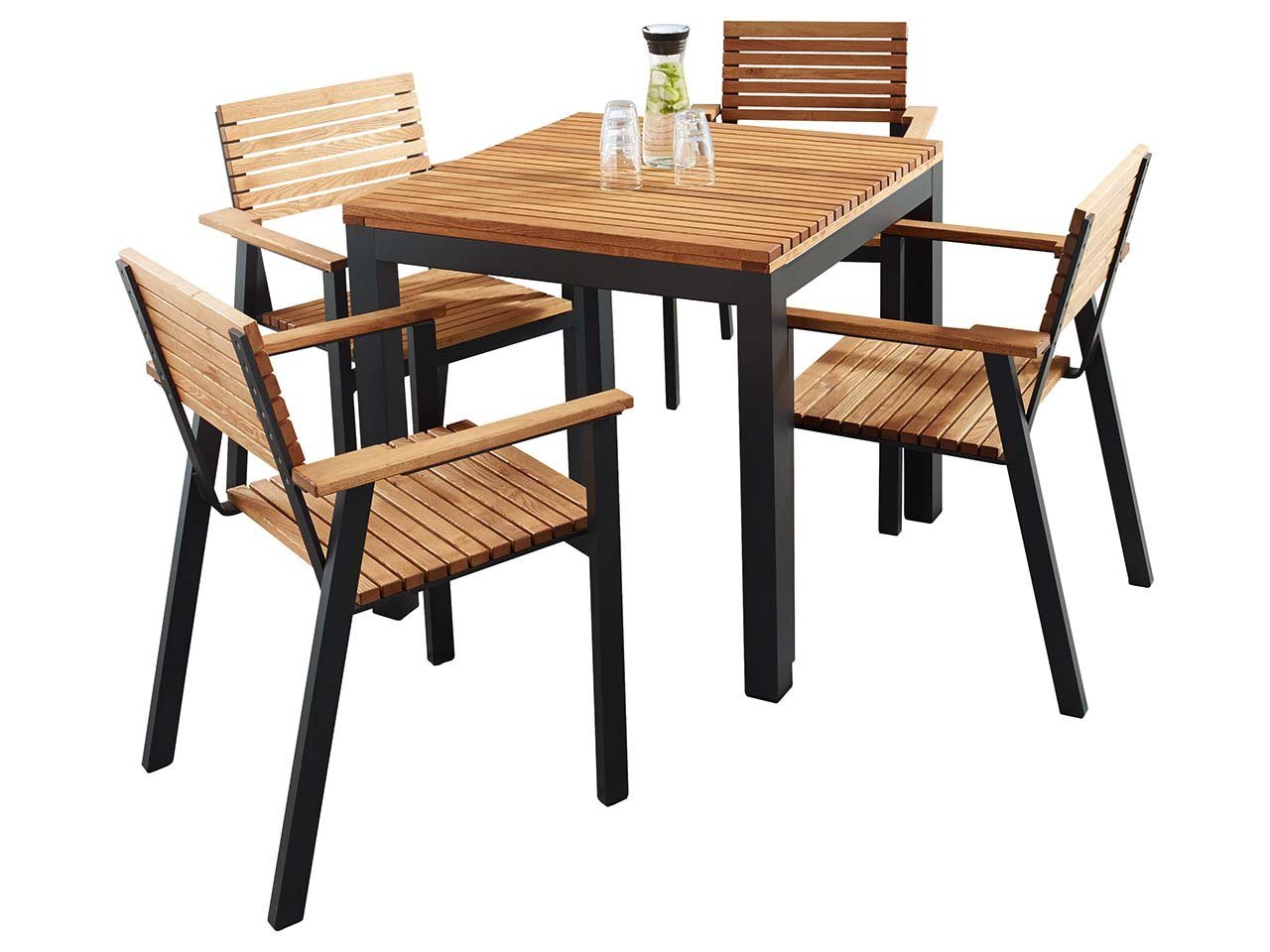 memo Garten-Essgruppe Sassa, (Spar-Set, 5-tlg., Tisch 80 x 80 cm, 4 Stühle), Made in Europe von memo