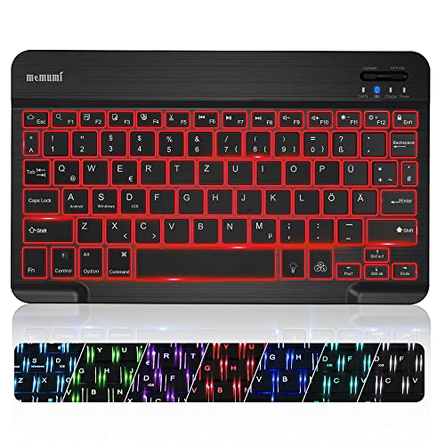 memumi 𝟐𝟎𝟐4 𝗨𝗽𝗴𝗿𝗮𝗱𝗲𝗱 Deutsche Wireless Tastatur mit USB Kabel, Bluethooth Tastatur mit 7 Farben dünn Tragbare Kabellose Tastatur für iPad Pro, Air, Android, Windows, Tablets, PC, Telefon von memumi