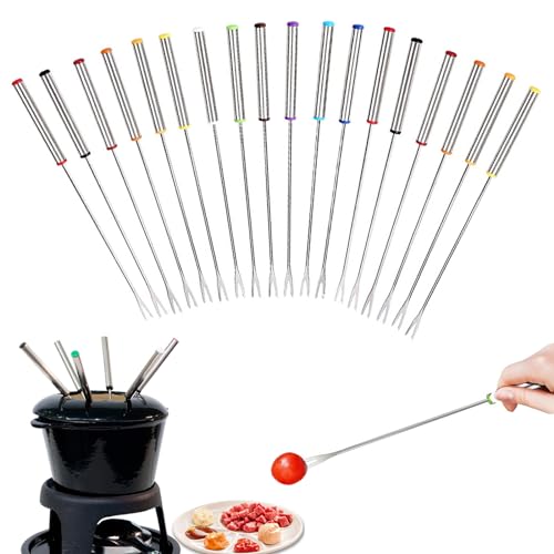 Mengger Fonduegabeln Edelstahl 18 stücke 24 cm Spieße Fondue Gabel mit Edelstahlgriff für Käse Schokoladen Braten Marshmallows Fleisch Obst Schokolade Springbrunnen Käsegabeln Fonduegabel von mengger