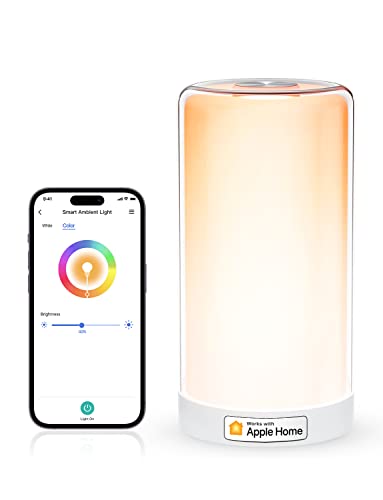 Meross WLAN LED Nachttischlampe Funktioniert mit Apple HomeKit, Dimmbar RGBCW Atmosphäre Touch Nachtlampe für Schlafzimmer Wohnzimmer, Smart Nachtlicht Funktioniert mit Alexa, Google Home von meross