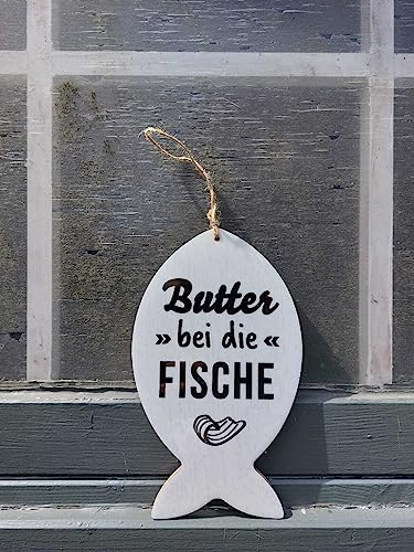 Aufhänger Hänger mit Spruch Fischform Maritime Deko aus Holz Butter bei die Fische von meytrade