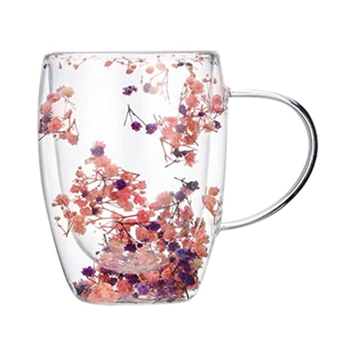 Blumenbecher, 350ml Doppelwandige Glasbecher Tasse, Getrocknete Blumen Doppelwandige Gläser, Kaffeetassen Aus Glas Mit Hen-kel, Blumen Doppelschicht Glasbecher, Isolierte Kaffeetassen Aus Glas von mimika