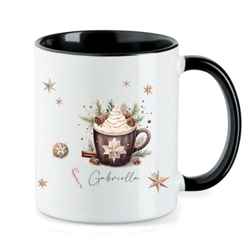 minimutz Tasse Weihnachten mit Name - Personalisierter Trinkbecher Kaffeetasse Keramik Merry Christmas - Teetasse Heiße Schokolade für Kinder Erwachsene (schwarz) von minimutz