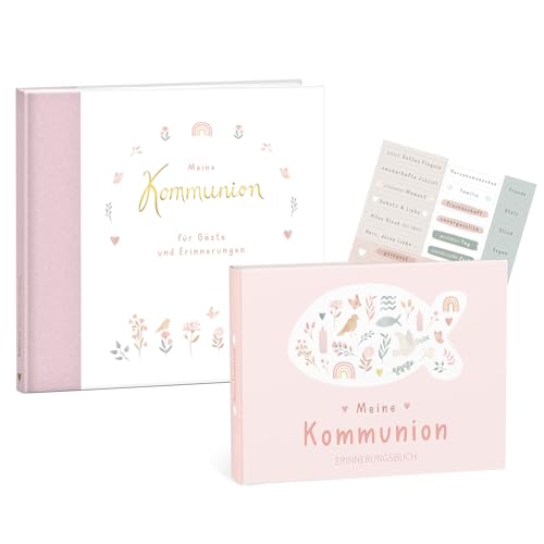 mintkind® Kommunion Geschenkset Blumen "Meine Kommunion" Erinnerungsbuch + Gästebuch I 154 Seiten zum Selbstgestalten für Erinnerungen zur Kommunion I Geschenk zur Kommunion Junge & Mädchen von mintkind