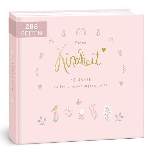 mintkind® "Meine Kindheit" Erinnerungsalbum Rosa Blumen Design I deine ersten 10 Jahre I Fotoalbum Kinder Geschenke zur Geburt Babybuch zum Eintragen | Tagebuch Kinder Album Erinnerungsbuch Geschenk von mintkind