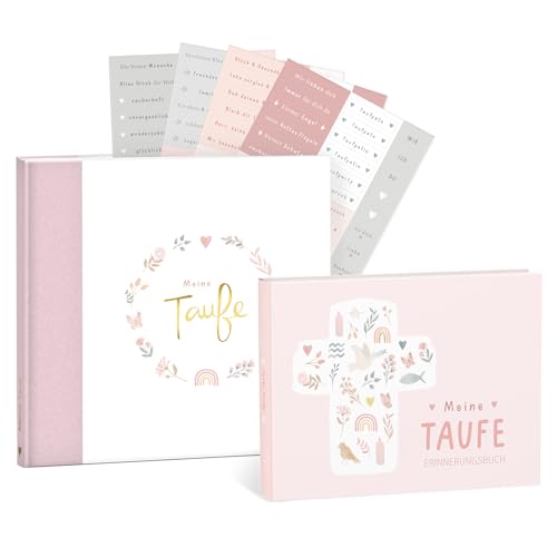 mintkind® Taufe Geschenkset Blumen "Meine Taufe" Erinnerungsbuch + Gästebuch mit Stickerset I 153 Seiten zum Selbstgestalten für Erinnerungen zur Taufe I Geschenk zur Taufe Junge & Mädchen von mintkind