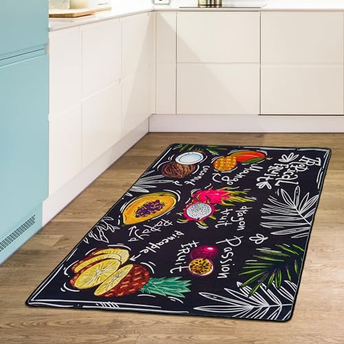 miqna küchenteppich, Gel Läufer, küchenläufer waschbar rutschfest, Modern küchenmatte, schwarz Küchen Teppiche (Feast, 80 x 200) von miqna