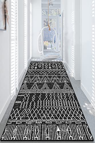 miqna Wohnzimmer Teppich Kurzflor Moderne geometrische rutschfeste Boden Flur Teppich Gel Läufer schwarz weiß (Straor Dinario, 80 x 200 cm) von miqna