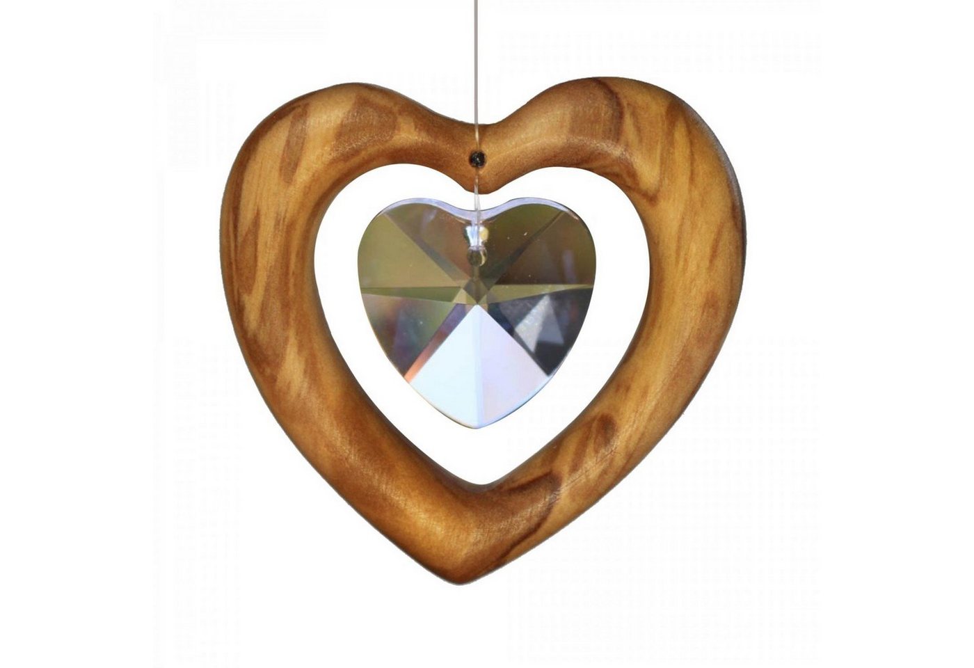 mitienda Fensterdekoration Fensterdeko Herz aus Holz, Herz mit Bleikristall von mitienda
