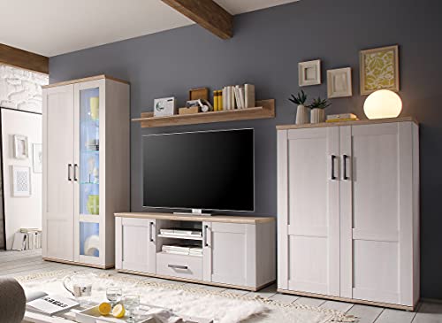 Wohnwand Elegance in Sibiu-Lärche Nb. im Landhausstil Anbauwand Wohnzimmerschrank TV-Lowboard Fernsehschrank inkl. LED-Beleuchtung in 2 Varianten Wohnwand Elegance in Sibiu-Lärche Nb. im Landhausstil Anbauwand Wohnzimmerschrank TV-Lowboard Fernsehschrank inkl. LED-Beleuchtung in 2 Varianten von moebel-dich-auf