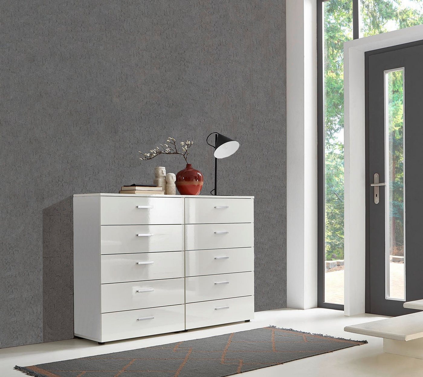 moebel-dich-auf Schubkastenkommode MALAGA Kommoden-Set 9 (Schubladenkommode Kommode Sideboard, 2x Schubkastenkommode), Fronten und Oberboden in weiß Hochglanz, Made in Germany von moebel-dich-auf