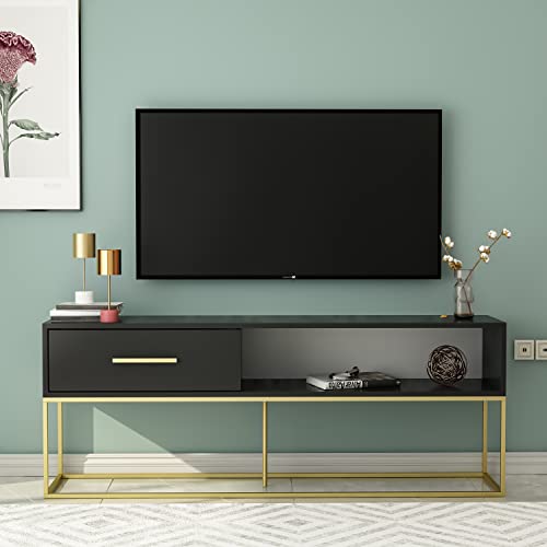 moebel17 TV Lowboard Mira Sideboard Board stehend, Schwarz Gold mit Gestell aus Metall, Holz, mit Tür viel Stauraum, für Wohnzimmer, Designerstück,160 x 60 x 35 cm, 9635 von moebel17