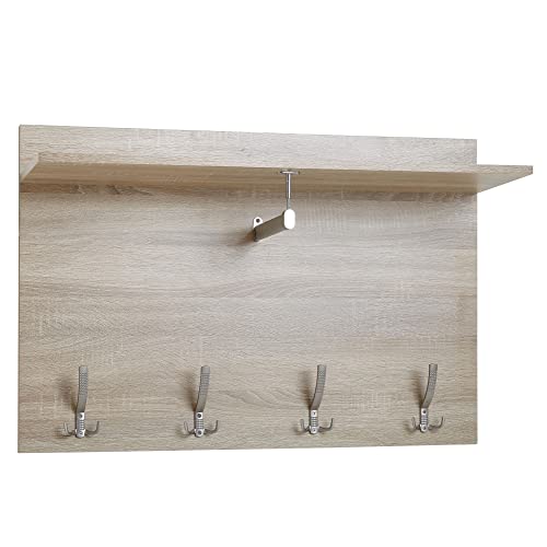 Wandgarderobe Sonoma Eiche 80x60x29,5 cm Design Flurgarderobe Holz | Hakenleiste Wandpaneel mit Ablage und Kleiderstange | Garderobe Wand | Garderobenleiste Flur von möbelando