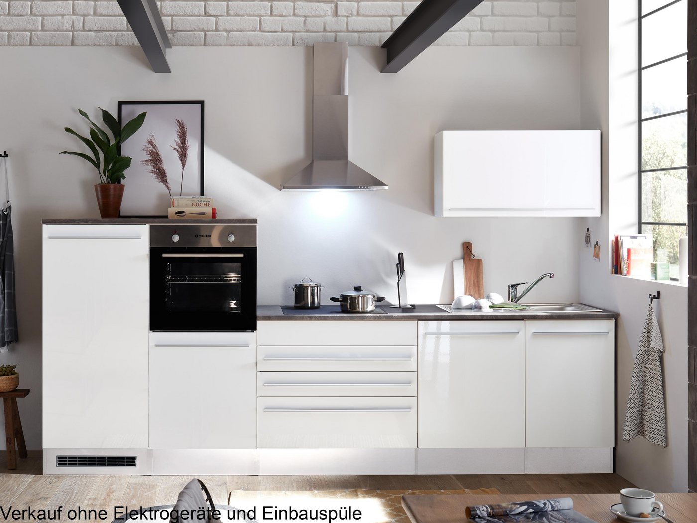 möbelando Küchenzeile Jamesy, ohne Elektrogeräte in weiß matt / Hochglanz –320x200x60 cm (B/H/T) von möbelando