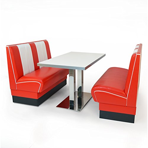 möbelland24 American Diner Set Viber 2X Sitzbank 120cm + Diner Tisch von möbelland24