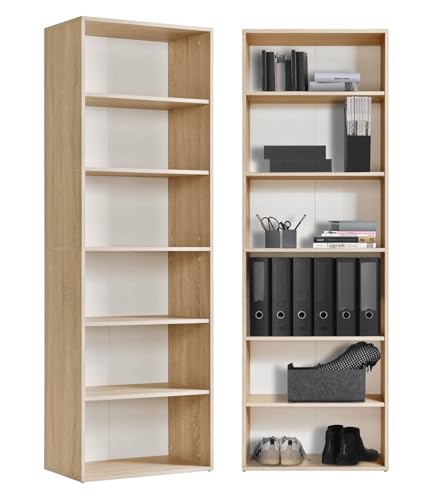 mokebo® Bücherregal Braun aus Holz 'Der Bücherwurm', Schuhregal, Holzregal, Aktenregal, Standregal fürs Wohnzimmer, Büro, Kinderzimmer, Regal groß für die Wand, 60cm Breite in Sonoma Eiche von mokebo