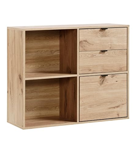 mokebo Aktenregal oder Raumteiler Regal in Eiche 'Der Verstauer', Holzregal mit Schubladen & Fächern, Bücherregal oder Würfelregal fürs Büro, auch als Regal fürs Kinderzimmer in 88x75x35 (B/H/T in cm) von mokebo