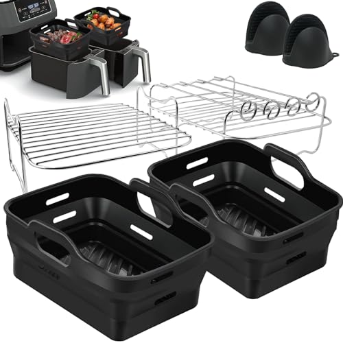 moleath 5PCS Großformatige Dual Zone Zubehör Heißluftfritteuse, mit Airfryer Silikonform, Doppelschicht Grillrost für Ninja Foodi MAX AF400EU AF500EU, Cookwise 9L, COSORI 8,5L Doppel-Heißluftfritteuse von moleath