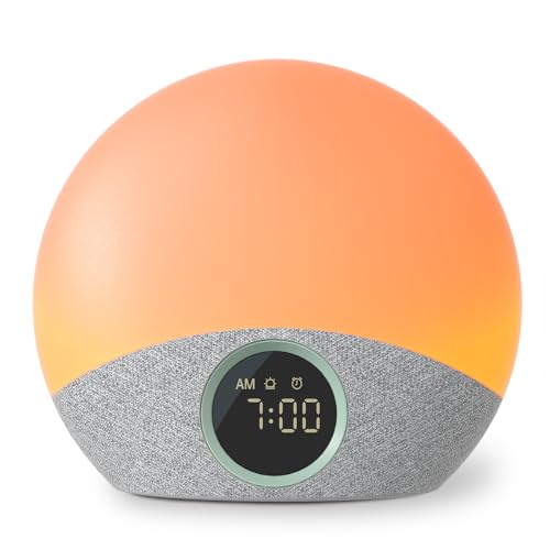 Momcozy Sonnenaufgangswecker, Aufwachlicht, Geräuschmaschine mit Weißem Rauschen, Digitaler Sound-Schlaf-Timer für Babys, Kinder und Erwachsene, 30 Beruhigende Geräusche|5 Alarmton|7-Farben-Nachtlicht von momcozy