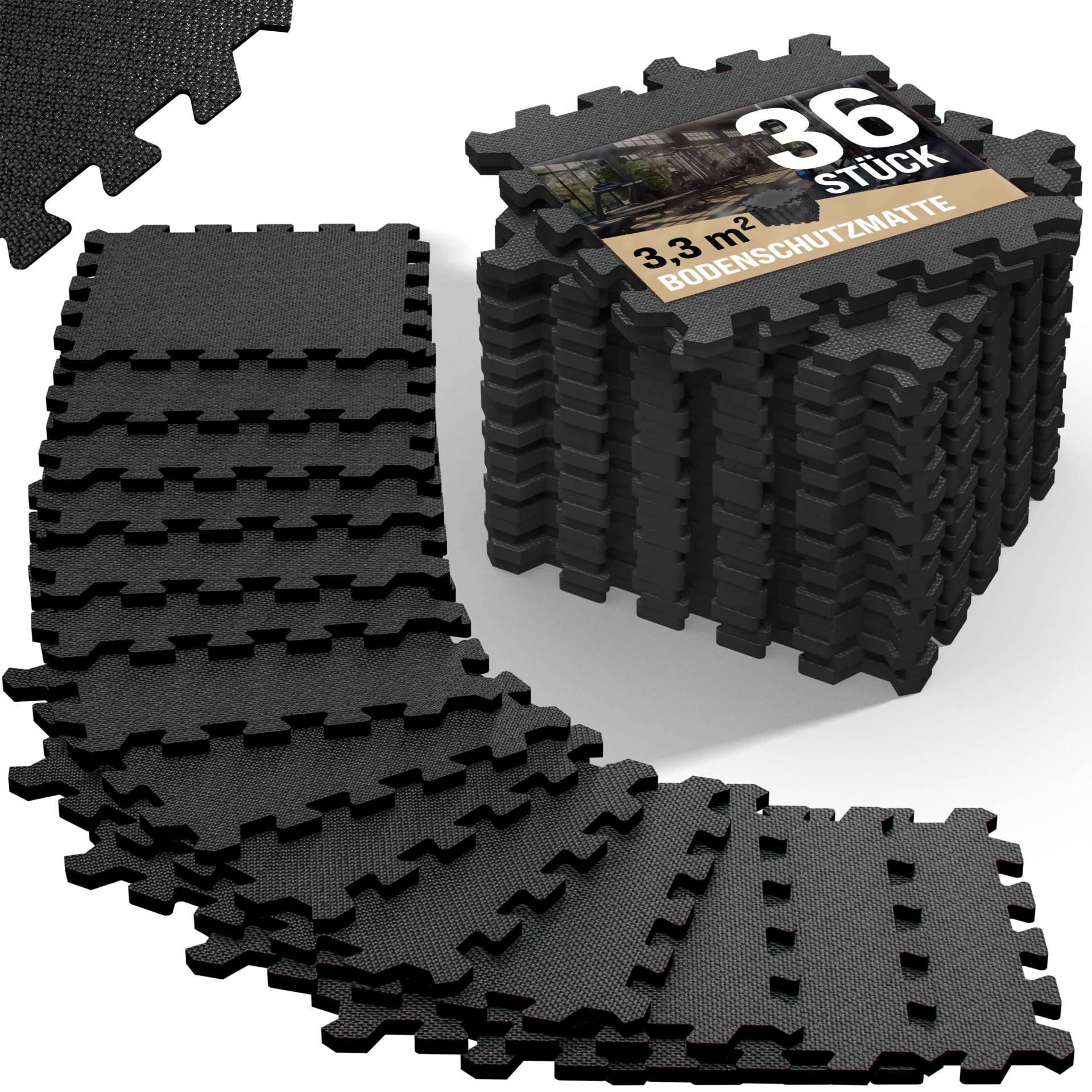 Bodenschutz-/Puzzlematte 36er-Set Schwarz 180x180x1cm von monzana®
