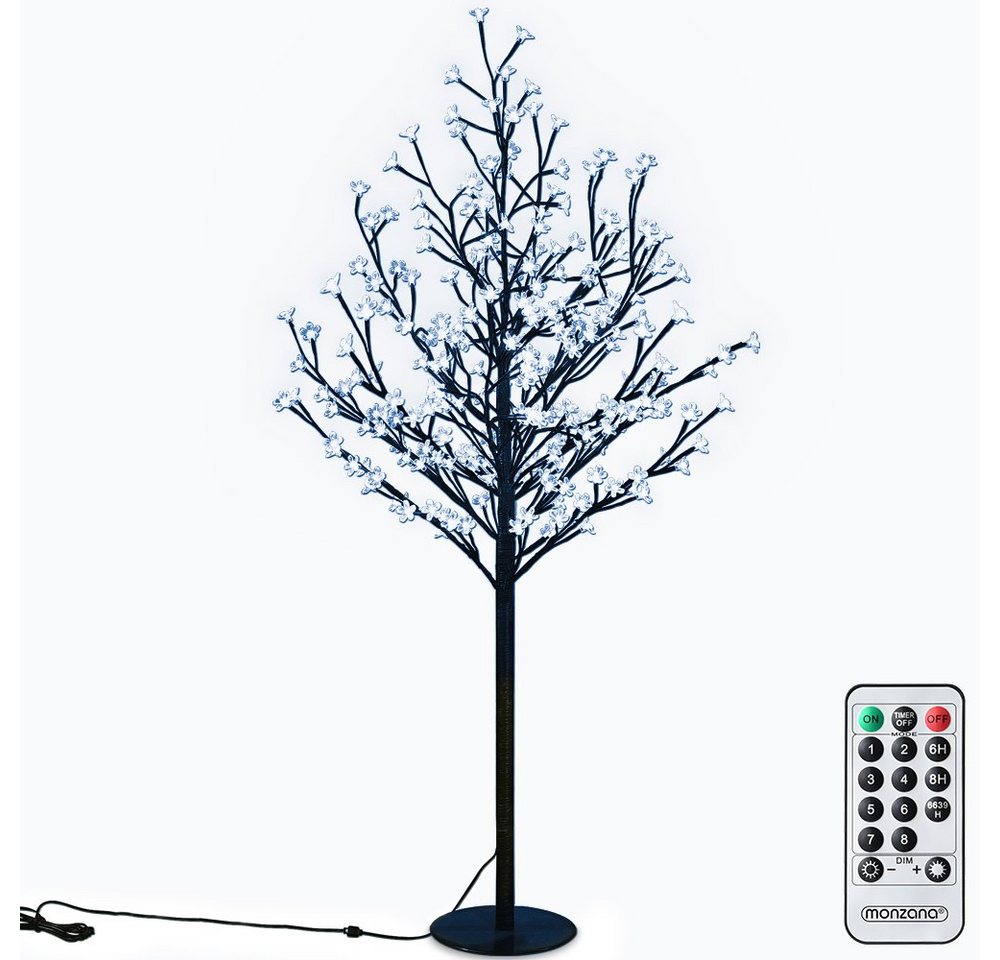 monzana Künstlicher Weihnachtsbaum, Kirschblütenbaum 180 cm mit Fernbedienung 200 LED Timer Dimmer Innen Außen Künstlich Groß Deko Kirschblüten Leuchtbaum Lichterbaum Kaltweiß von monzana