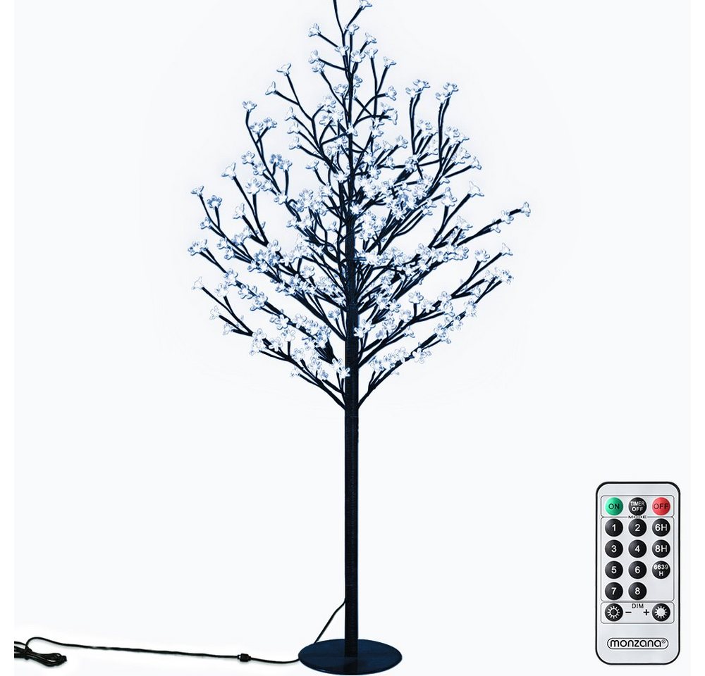 monzana Künstlicher Weihnachtsbaum, Kirschblütenbaum 220 cm mit Fernbedienung 220 LED Timer Dimmer Innen Außen Künstlich Groß Deko Kirschblüten Leuchtbaum Lichterbaum Kaltweiß von monzana