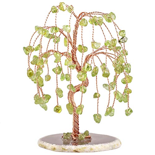 Mookaitedecor Peridot Baum des Lebens, Dekoration, Energie-Stein, Sockel aus natürlichem Achat, Feng Shui, Kristallheilung von mookaitedecor