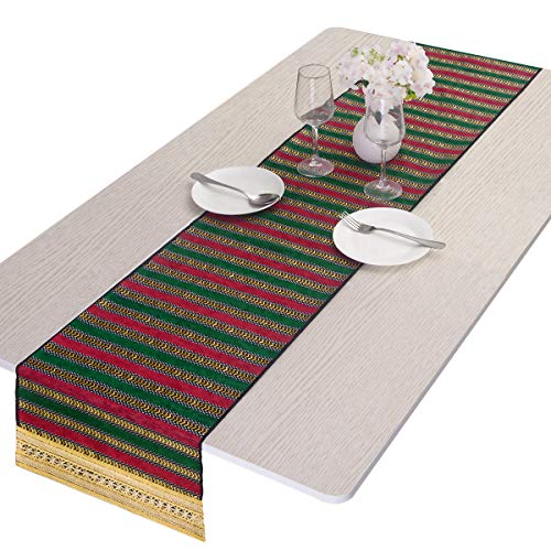 mookaitedecor Mehrfarbig Streifen Tischläufer für Zuhause Kaffetisch, Bohemien Gestrickt Hochzeit Party Dekoration 34x157cm Rot/Grün von mookaitedecor