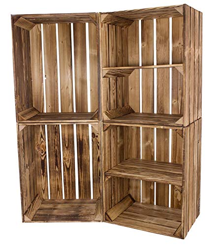 moooble geflammte Weinkiste 2x Kisten mit Mittelbrett 2x Standard 50x40x30cm Obstkisten Wandregal Holz Holzkiste Regal Apfelkiste vintage von moooble