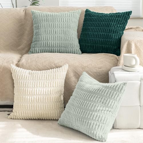 mosayt Boho Kissenbezug 50x50 grün beige Kordsamt Kissenhüllen Cushion Cover Sofakissen Dekokissen Deko für Wohnzimmer weich Frühling von mosayt