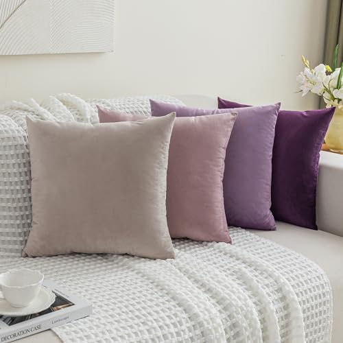 mosayt Kissenbezug 45x45 cm 4er Set Samt Rosa Lila Kissenbezüge Kissenhülle Sofakissen Sitzkissenbezug Deko für Sofa Mädchenzimmer Wohnzimmer Bett Farbverlauf Design Geschenk für Frauen von mosayt