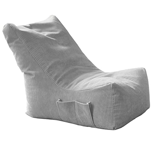 moto-MOLTICO Sitzsäcke 76x97x90cm - Sitzsack XXL mit Taschen - Bean Bag Chair - Indoor Sitzsack - Bean Bag Sessel - Sitzsack mit Füllung - Lazy Bag - Sitzsack Erwachsene - Grau von moto-MOLTICO