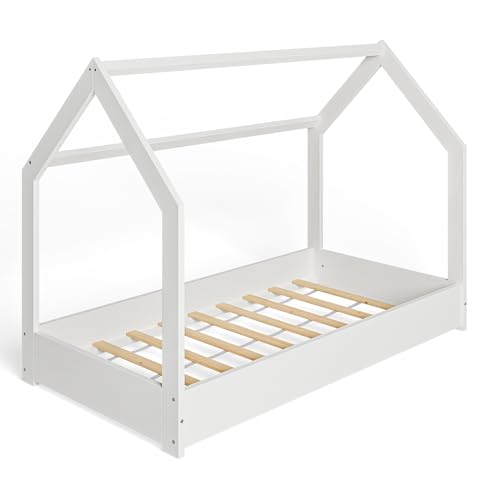 ms factory Hausbett Kinderbett 80x160 cm mit Lattenrost - Einzelbett aus Kiefernholz für Mädchen und Junge - Weiß von ms factory