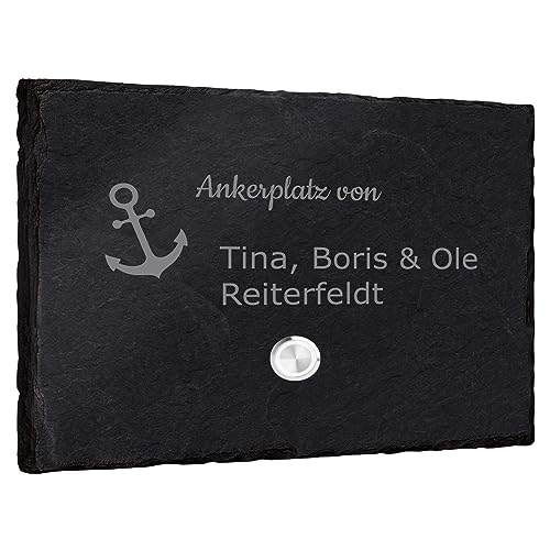 Klingelschild aus Schiefer mit Gravur - 20x15cm - Klingel unten mittig - frei gestaltbar mit vielen Motiven zur Auswahl - personalisierbare Türklingel Türschild Namensschild von mtb more energy