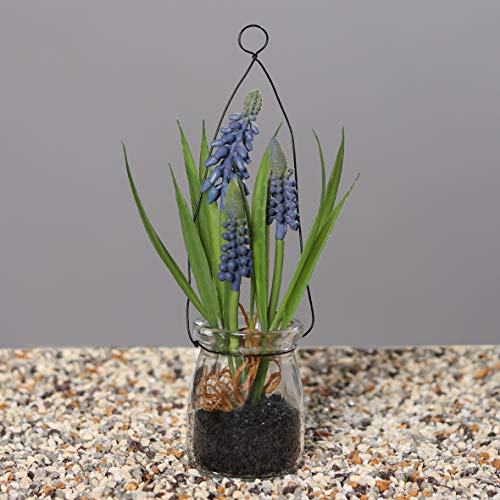 mucplants Künstliche Muscari im Glastopf ca. 17cm zum Stehen oder Hängen Kunstblume Frühlingsblume von mucplants