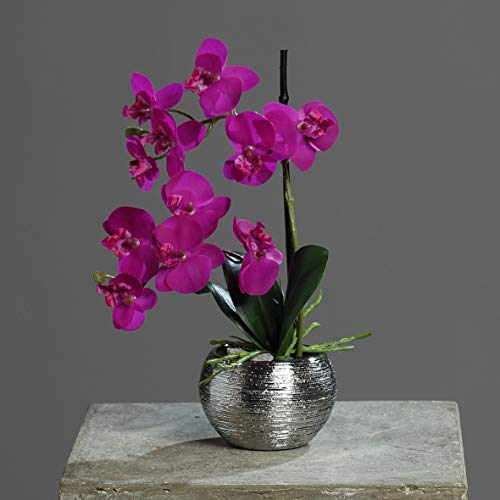 mucplants Künstliche Orchidee 30cm Lila Keramiktopf Silber Kunstblumen künstliche Blumen Kunstpflanze Phalaenopsis von mucplants
