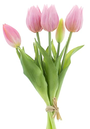 mucplants künstliche Tulpen ca. 26cm Tulpenbündel mit 3 Tulpen und 2 Tulpenknospen real Touch (Mauve) von mucplants