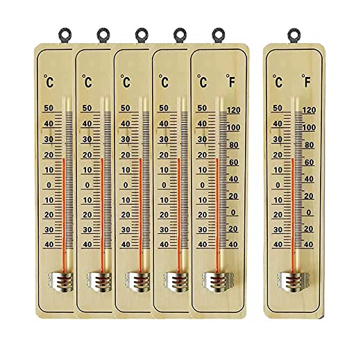 6X Thermometer, Holzthermometer, Wetterfest Gartenthermometer Zimmerthermometer Analog für Innen und Außen, Hohe Genauigkeit, Geeignet für Garten, Außenbereich, Terrasse, Schlafzimmer, Wohnzimmer von mumisuto