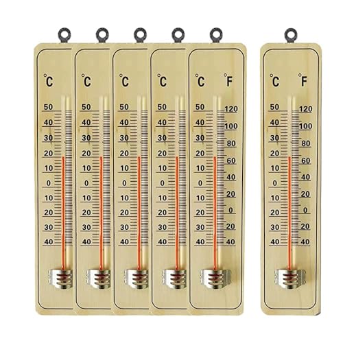 Holz-Wandthermometer, Temperaturbereich -40°C bis 50°C/-40°F bis 120°F 6 Stück Holz-Thermometer-Set für den Innen- und Außenbereich, für Garage, Gewächshaus, Büro und Garten von mumisuto