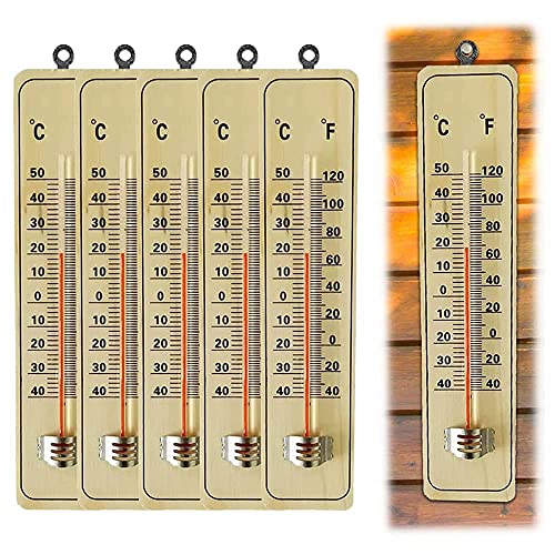 6 Stück Thermometer, Analoges Innenthermometer, Holzthermometer, Thermometer innen, Thermometer Gartenthermometer Analog aus Holz für Innen und Außen von mumisuto